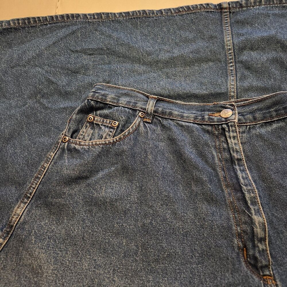 Vtg Roman's Denim Elastic Waist A-Line Skirt 16W Blue 90s Modest Pockets Plus